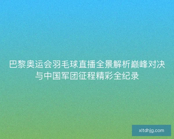 巴黎奥运会羽毛球直播全景解析巅峰对决与中国军团征程精彩全纪录