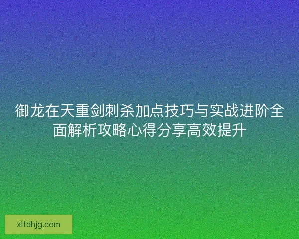 御龙在天重剑刺杀加点技巧与实战进阶全面解析攻略心得分享高效提升